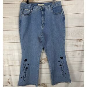 Vintage Zana Di Jeans Light Wash With Black Floral Detail Flare Jeans Size 22